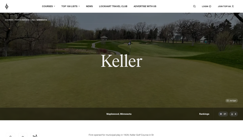 screenshot of the keller golf course homepage