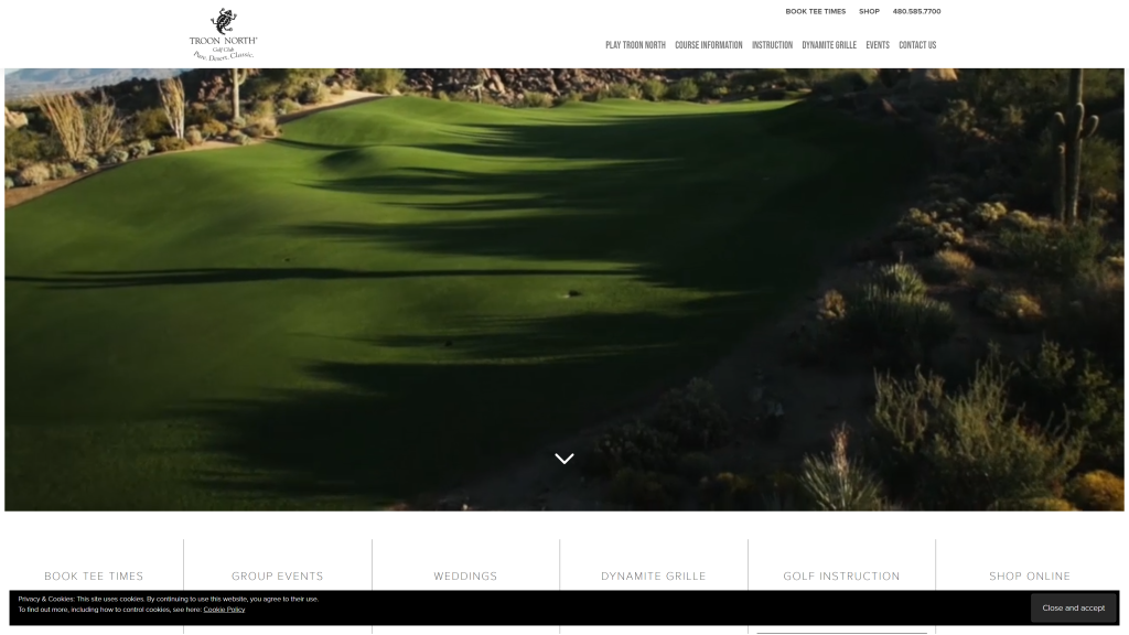 screenshot of the Troon North Golf Club best public golf courses in arizona homepage