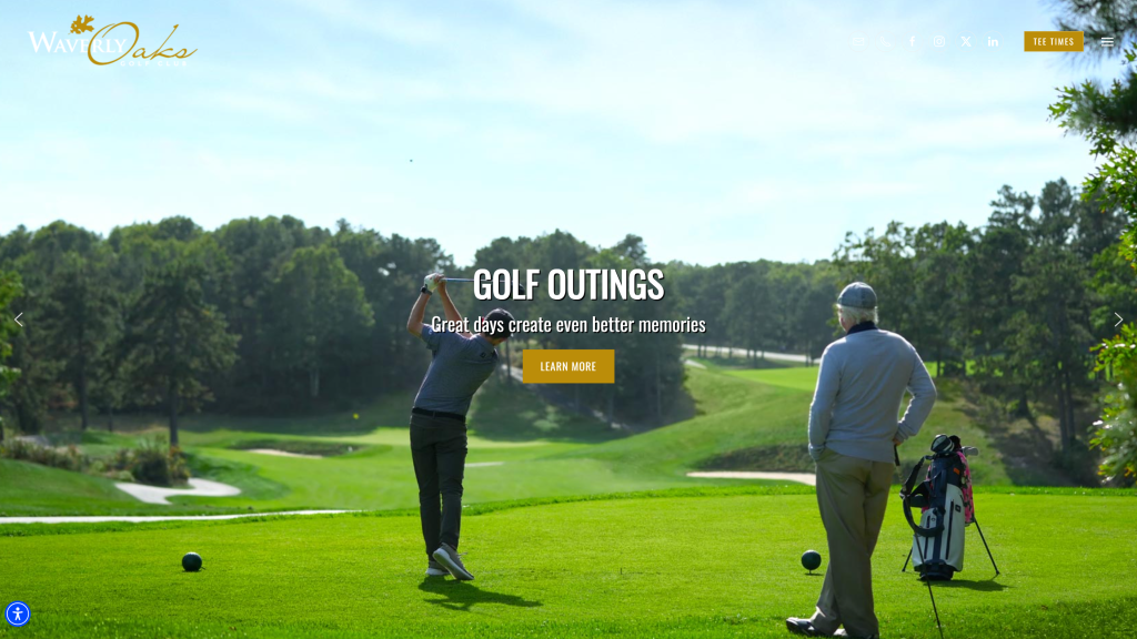 screenshot of the Waverly Oaks Golf Club nicest golf courses in massachusetts homepage