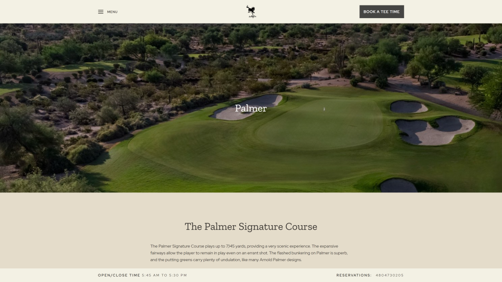 screenshot of the Wildfire Golf Club, Palmer Course homepage