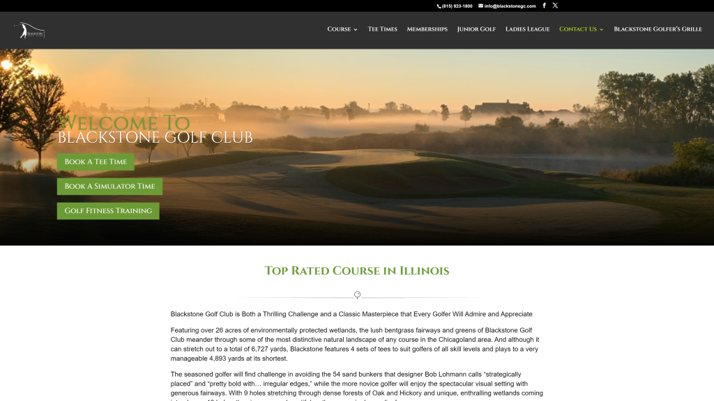 screenshot of the Blackstone Golf Club homepage