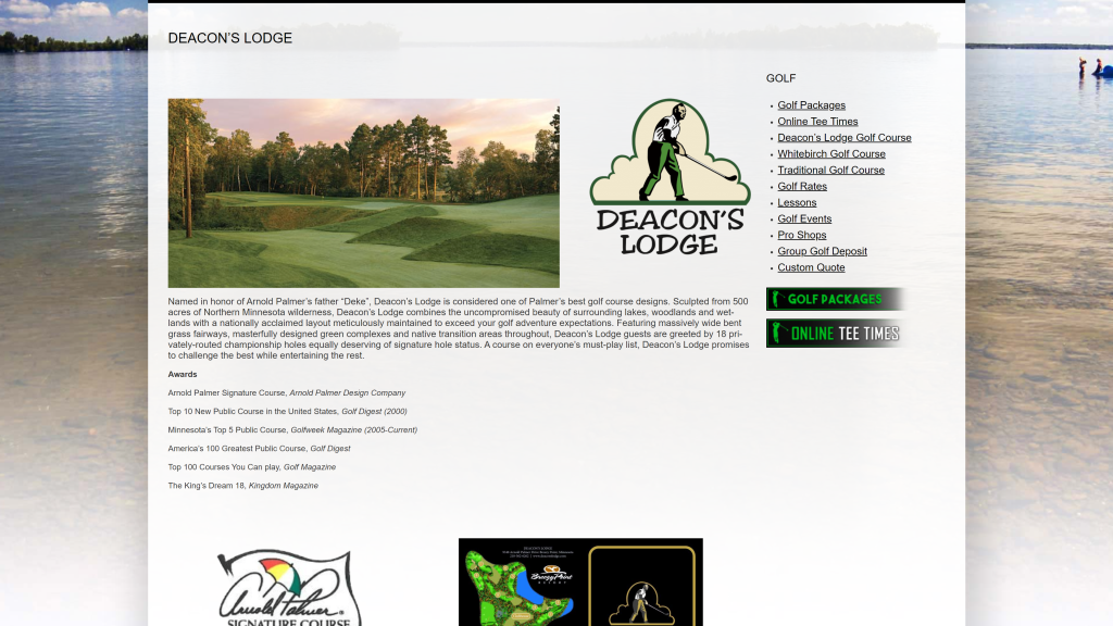 screenshot of the Deacon's Lodge homepage