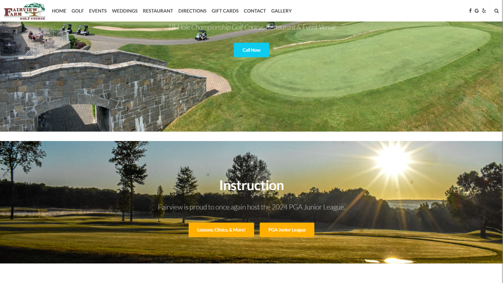 screenshot of the Fairview Farm Golf Course homepage