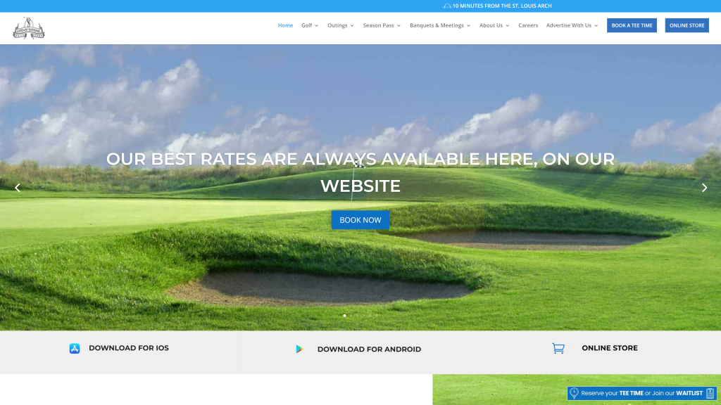 screenshot of the Gateway National Golf Links best public golf course in illnois homepage