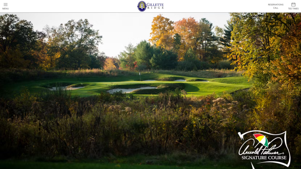 screenshot of the Gillette Ridge Golf Club public golf courses in connecticut homepage