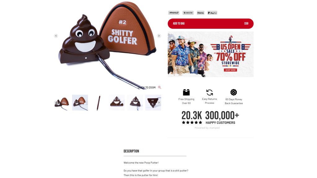 screenshot of the Poop putter homepage