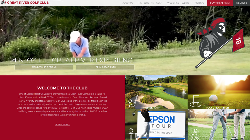 screenshot of the Great River Golf Club homepage