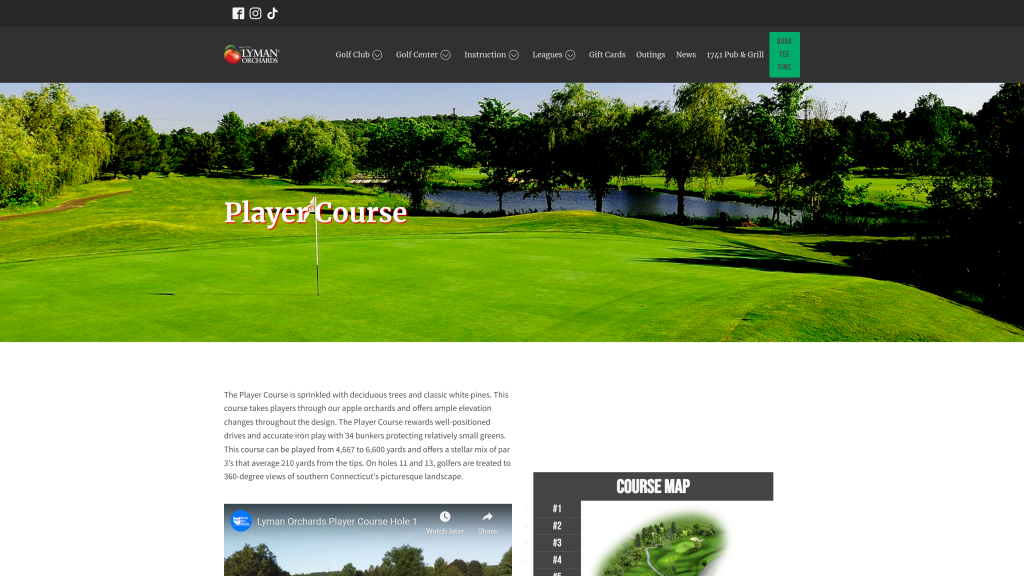 screenshot of the Lyman Orchards Golf Club homepage