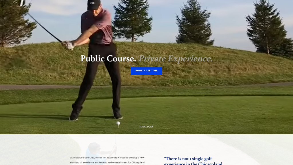 screenshot of the Mistwood Golf Club homepage