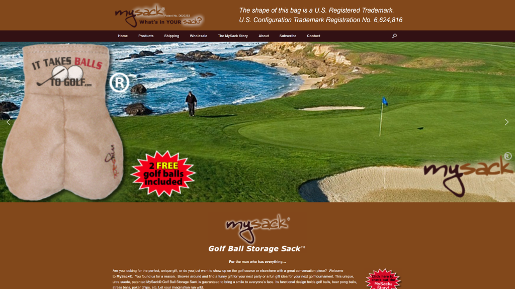 screenshot of the  Golf ball sack homepage