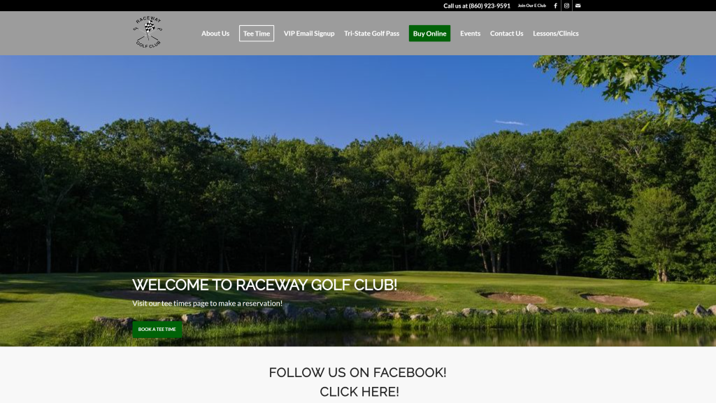 screenshot of the Raceway Golf Club public golf courses in connecticut homepage 