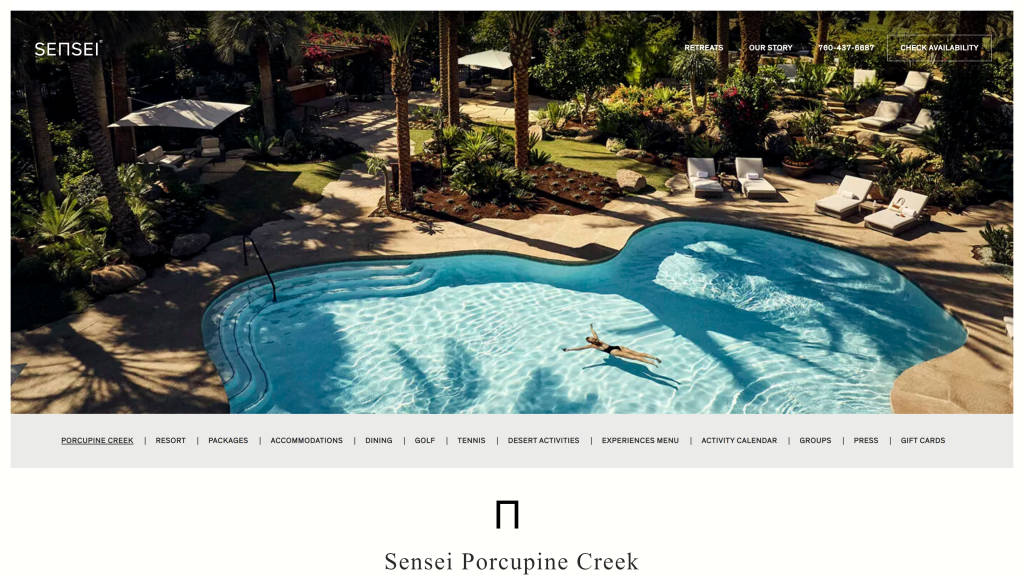 screenshot of the Sensei Porcupine Creek homepage