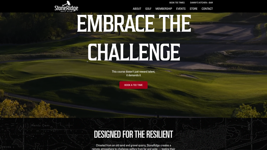 screenshot of the StoneRidge Golf Club best public golf courses in Minnesota homepage