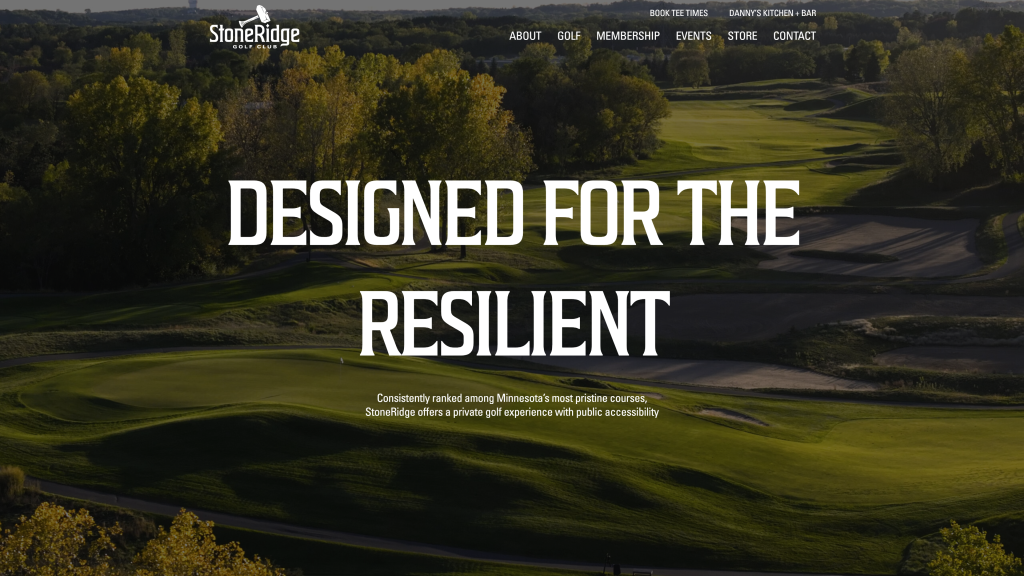screenshot of the StoneRidge nicest golf courses in minnesota homepage