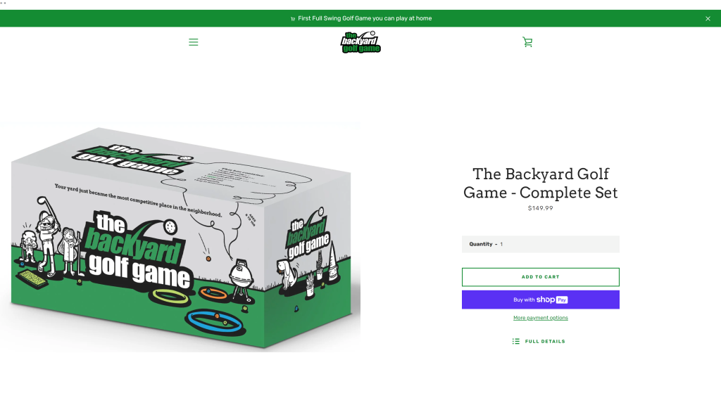 screenshot of the Backyard golf game funny golf gifts homepage