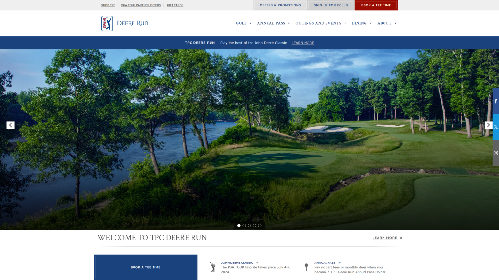 screenshot of the TPC Deere Run best public golf course in illinois homepage