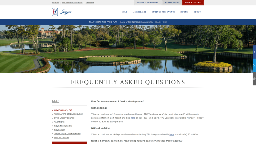 screenshot of the PC Sawgrass-Stadium best golf courses in florida homepage