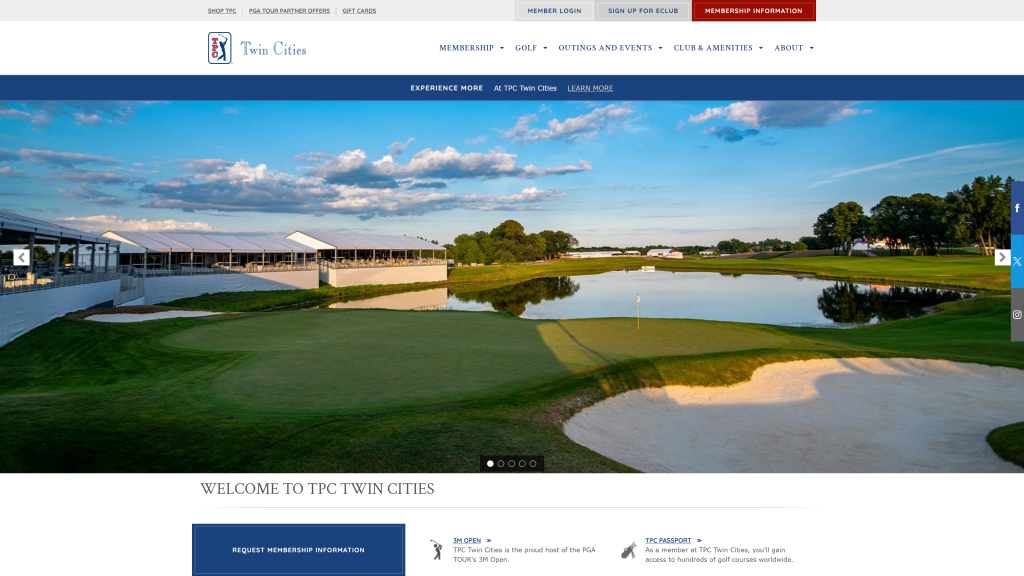 screenshot of the TPC Twin Cities best public golf courses in Minnesota homepage