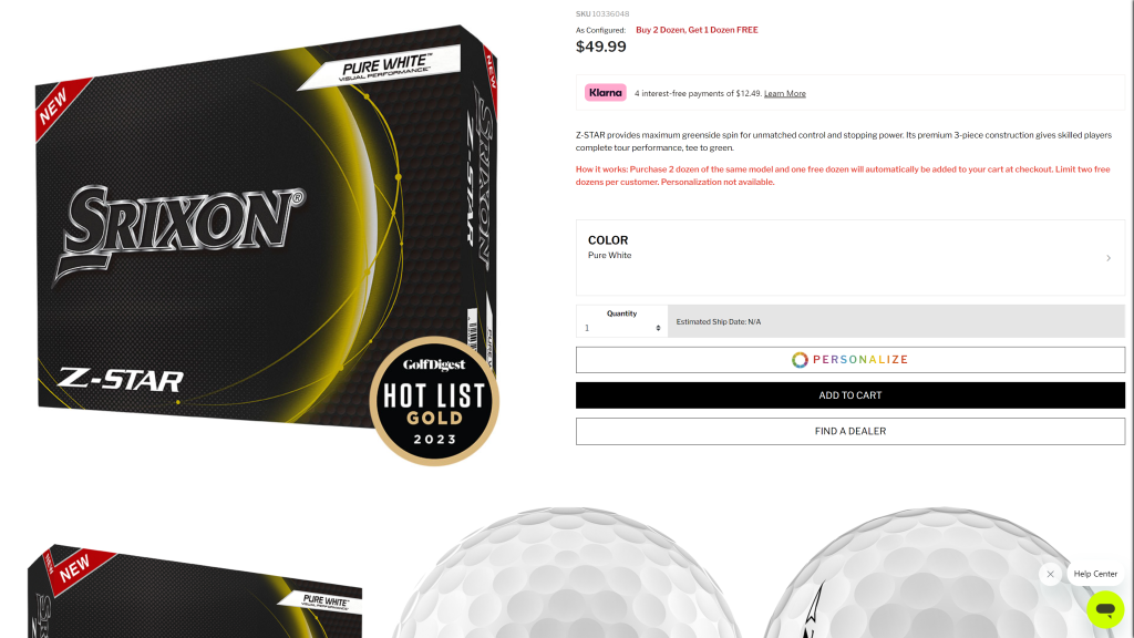 screenshot of the Srixon Z-Star Golf Ball homepage