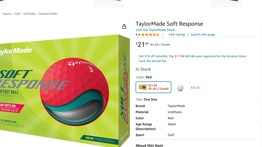 screenshot of the TaylorMade Soft Response Golf Ball best golf balls homepage