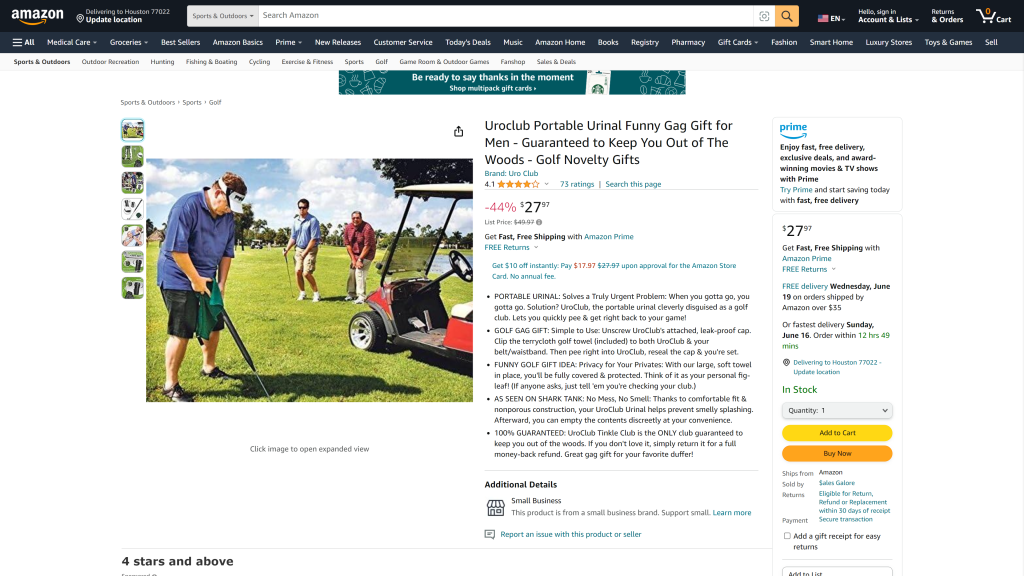 screenshot of the Golf club urinal homepage