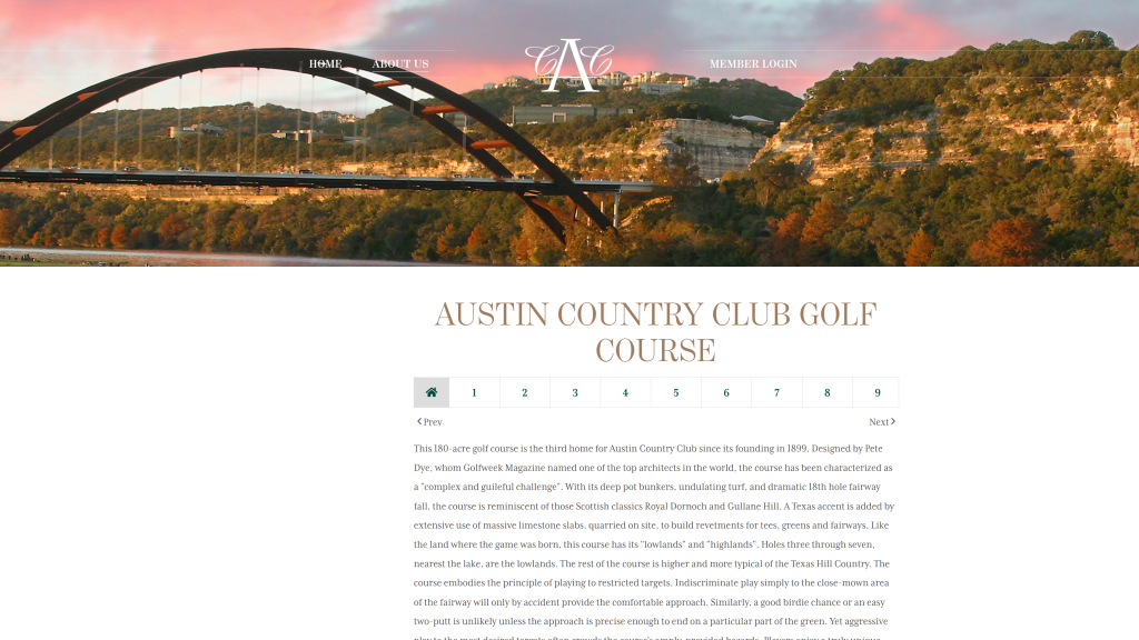 screenshot of the Austin Country Club best golf courses in texas homepage