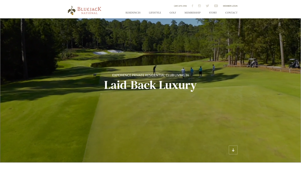 screenshot of the Bluejack National best golf courses in texas homepage