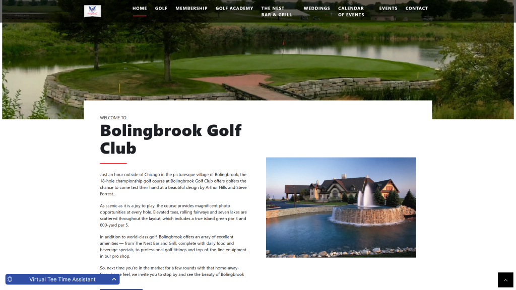 screenshot of the Bolingbrook Golf Club homepage