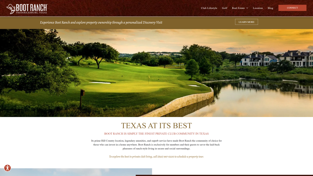 screenshot of the Boot Ranch best golf courses in texas homepage