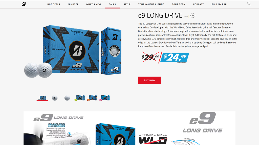 screenshot of the Bridgestone E9 Long Drive homepage