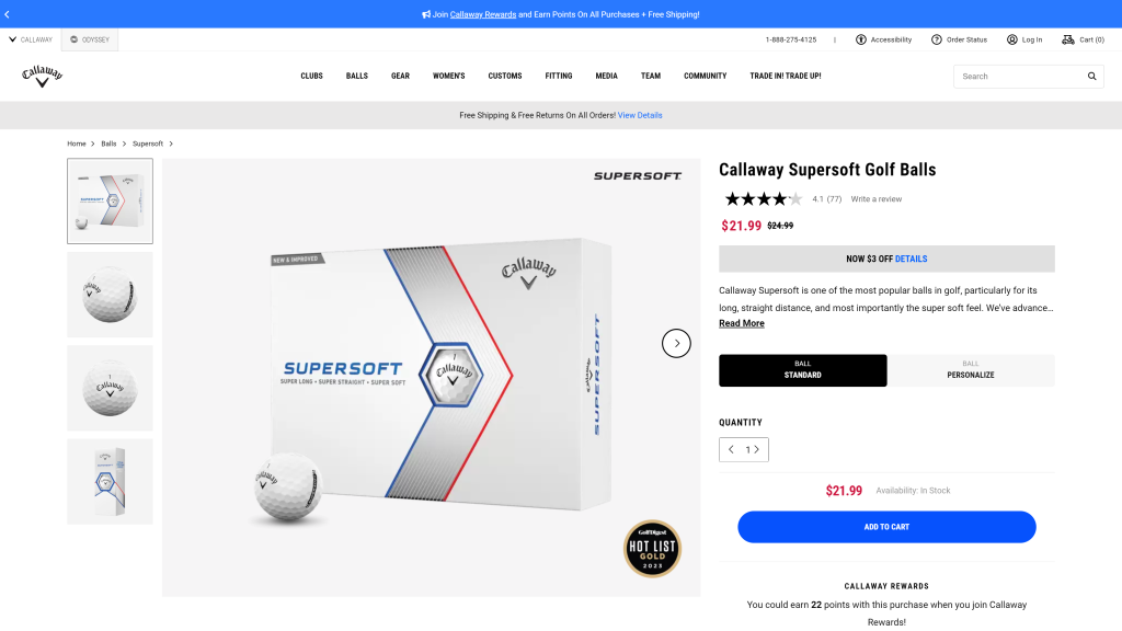 screenshot of the Callaway Super Soft Golf Ball best golf balls homepage