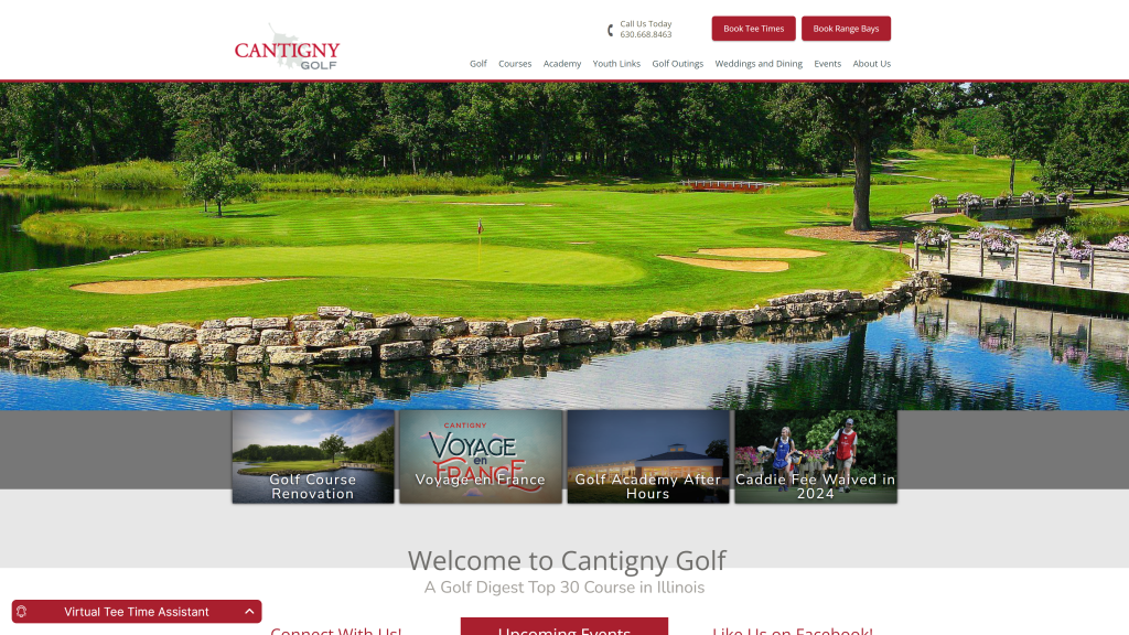 screenshot of the Cantigny Golf best public golf course in illinois homepage