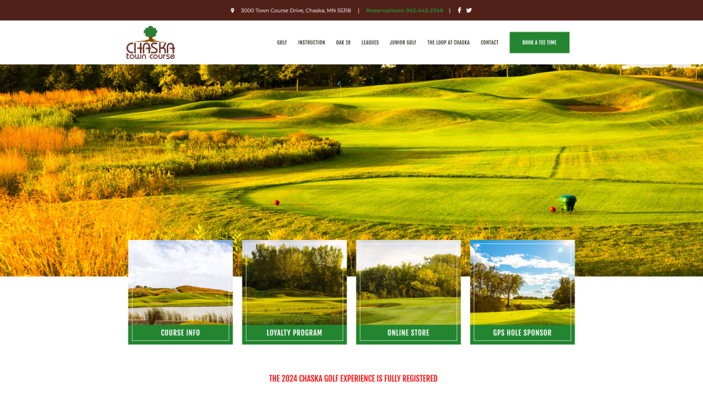 screenshot of the Chaska Town Course homepage