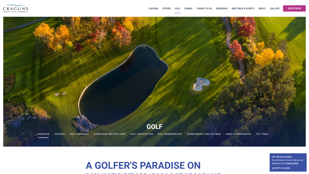 screenshot of the Cragun’s Resort on Gull Lake homepage