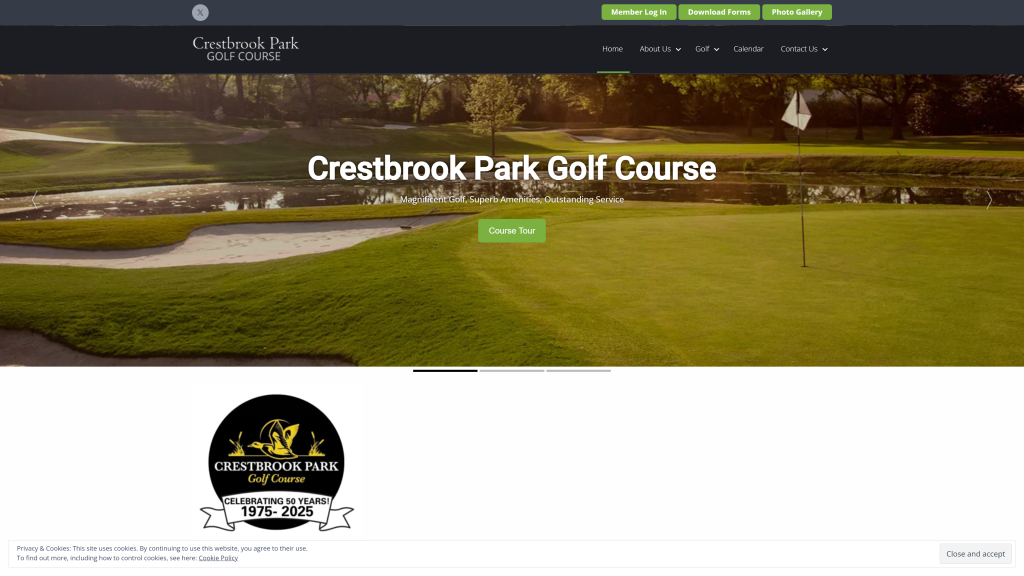 screenshot of the Crestbrook Park Golf Course homepage