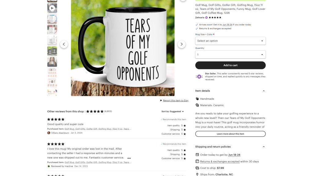 screenshot of the Large golf coffee mugs homepage