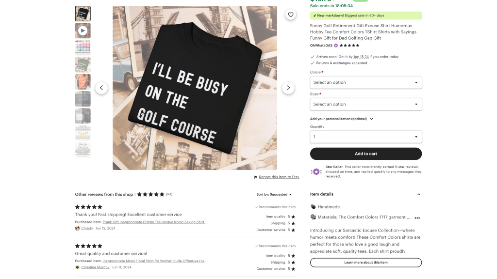 screenshot of the  Funny golf shirts homepage