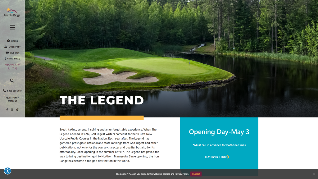 screenshot of the The Legend at Giants Ridge best public golf courses in Minnesota homepage