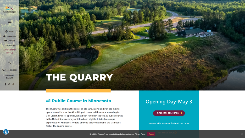 screenshot of the The Quarry at Giants Ridge best public golf courses in Minnesota homepage