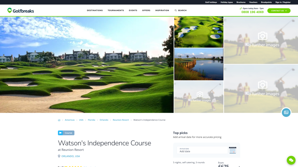 screenshot of the Watson's Independence Course, Reunion Resort best golf courses in florida homepage