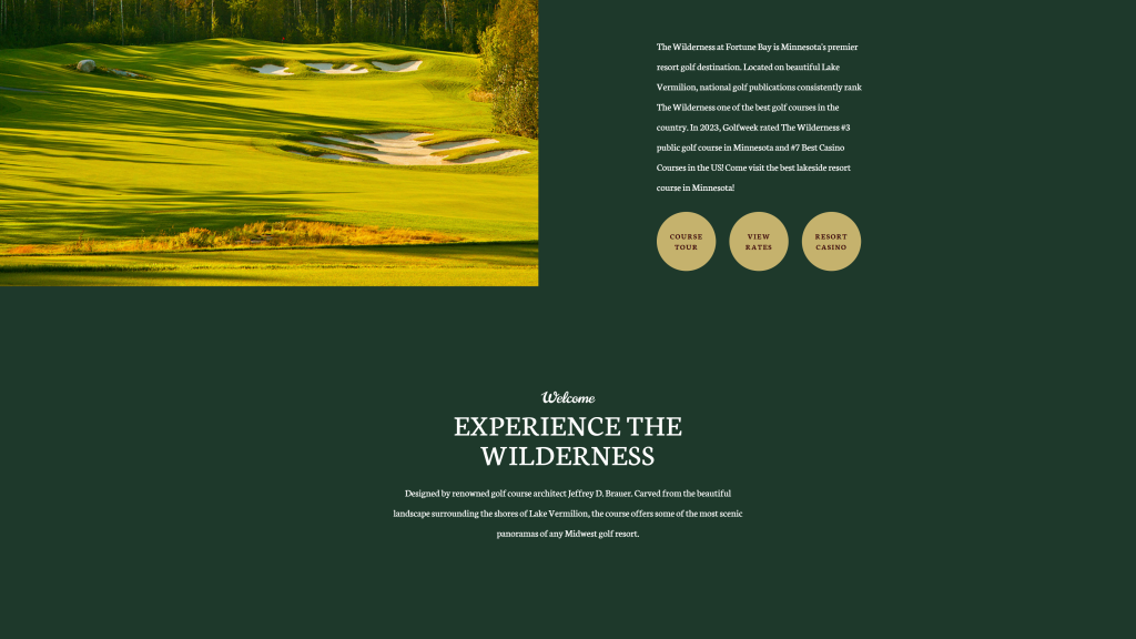 screenshot of the The Wilderness at Fortune Bay homepage