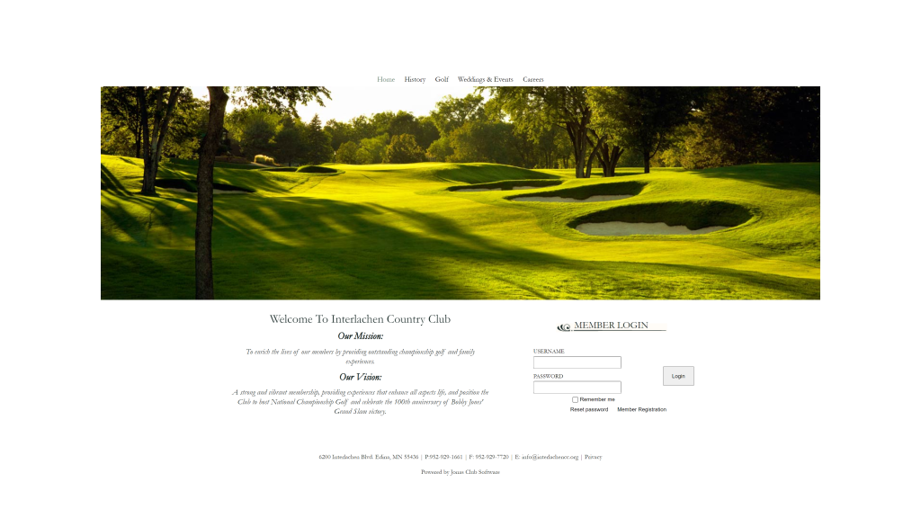 screenshot of the  Interlachen Country Club nicest golf courses in minnesota homepage