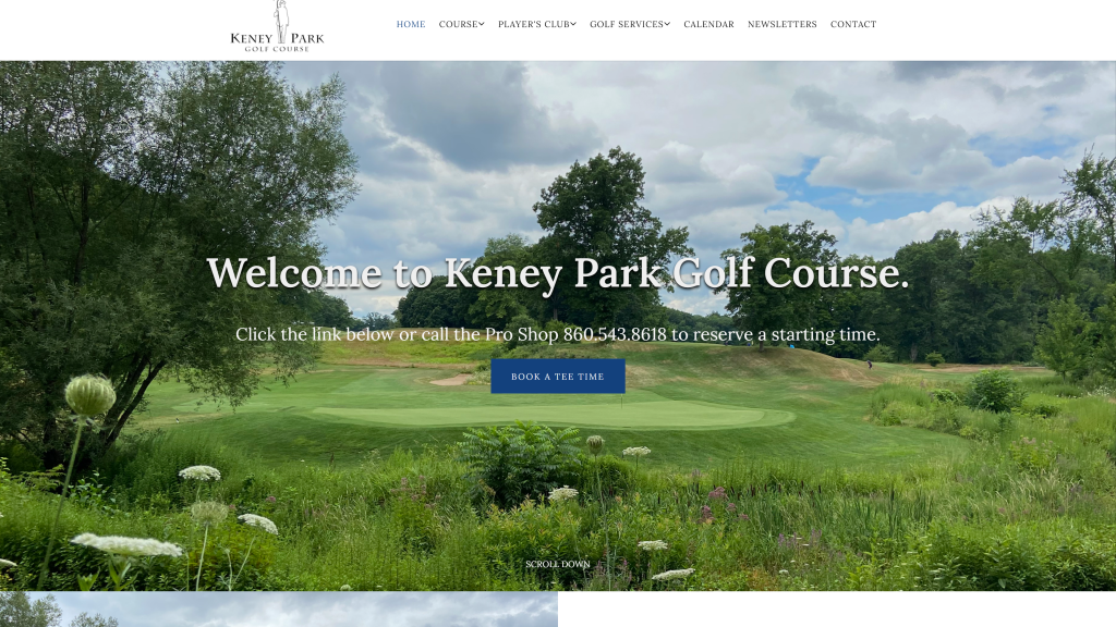 screenshot of the Keney Park Golf Course public golf courses in connecticut homepage