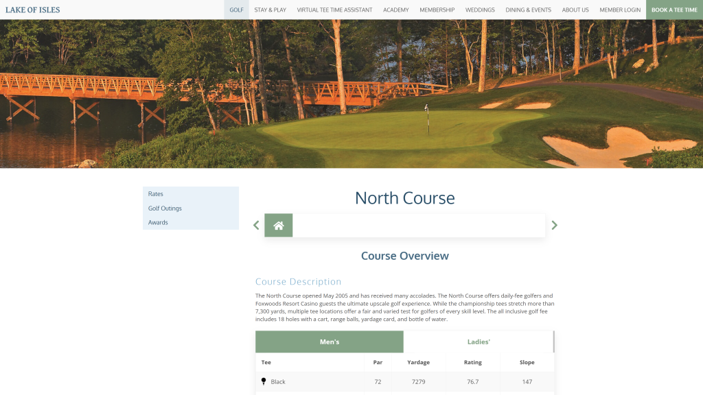 screenshot of the Lake of Isles, North Course public golf courses in connecticut homepage