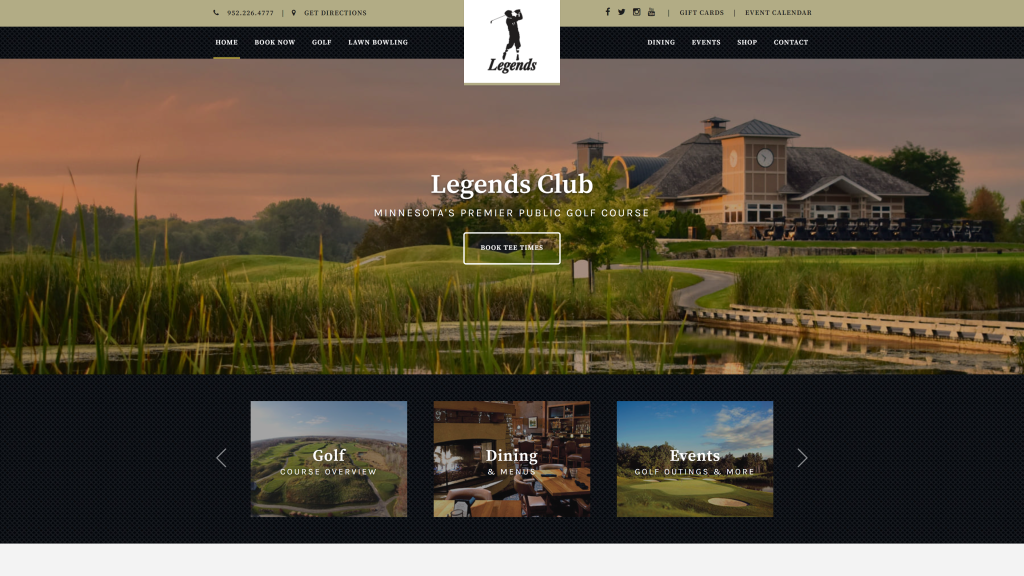 screenshot of the Legends Club best public golf courses in Minnesota homepage