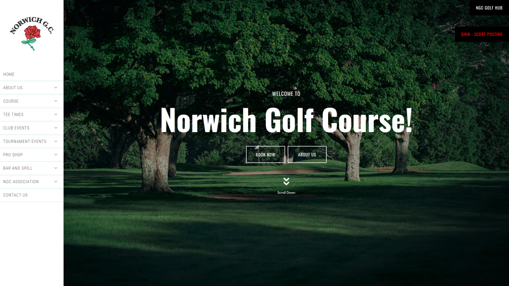 screenshot of the Norwich Golf Course public golf courses in connecticut homepage