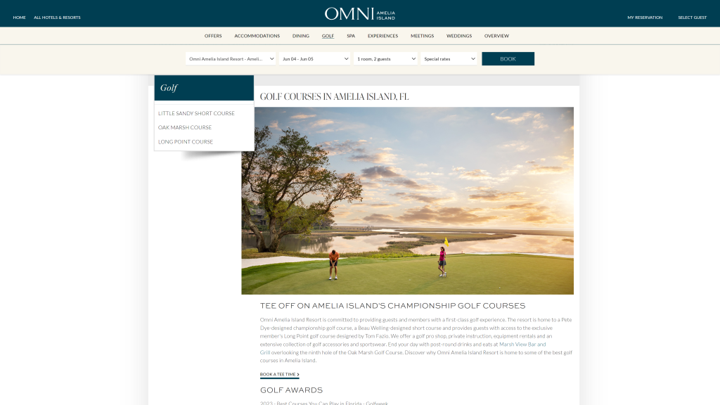 screenshot of the Oak Marsh Course homepage