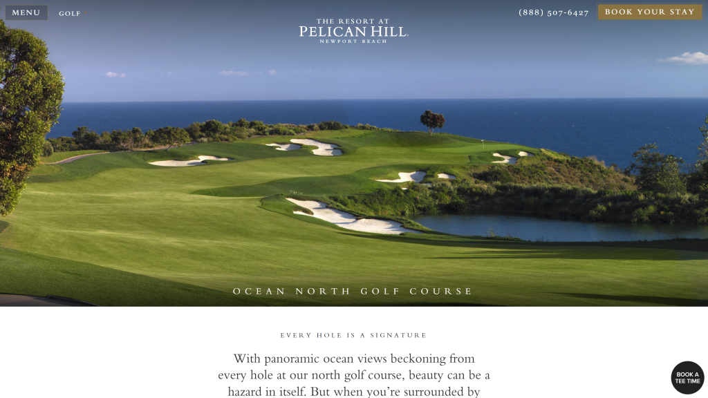 screenshot of the Pelican Hill Resort (Ocean North) homepage