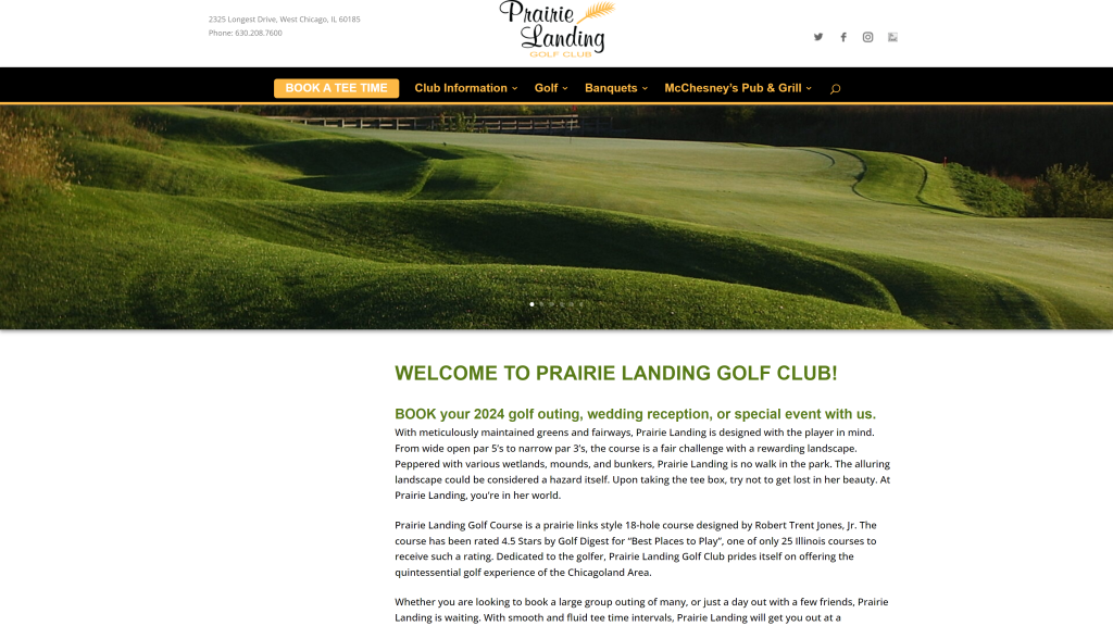 screenshot of the Prairie Landing: West Chicago homepage