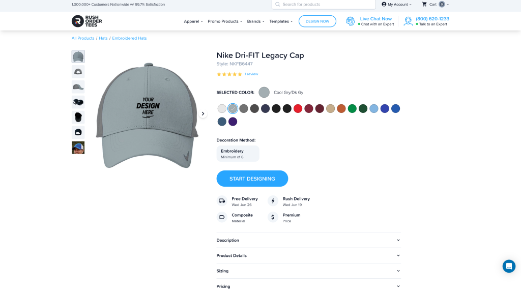 screenshot of the Personalized golf hat homepage